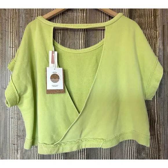 NEW Anthropologie Daily Practice Cropped Short Sleeve Open Wrap Cross Back Sz XL - Picture 2 of 6